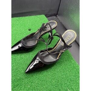 Lauren Ralph Lauren T-Ankle Strap Pump Heels Womens 7.5B Black Patent Leather